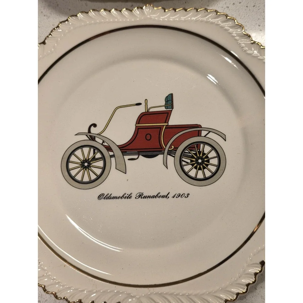 Set of Two Vintage Beautiful Automobile Plates With 22KT. Gold Trims